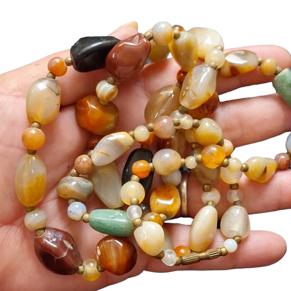 Vintage Multi Natural Stone Necklace-35.5” Long Barrel Clasp - Picture 4 of 5